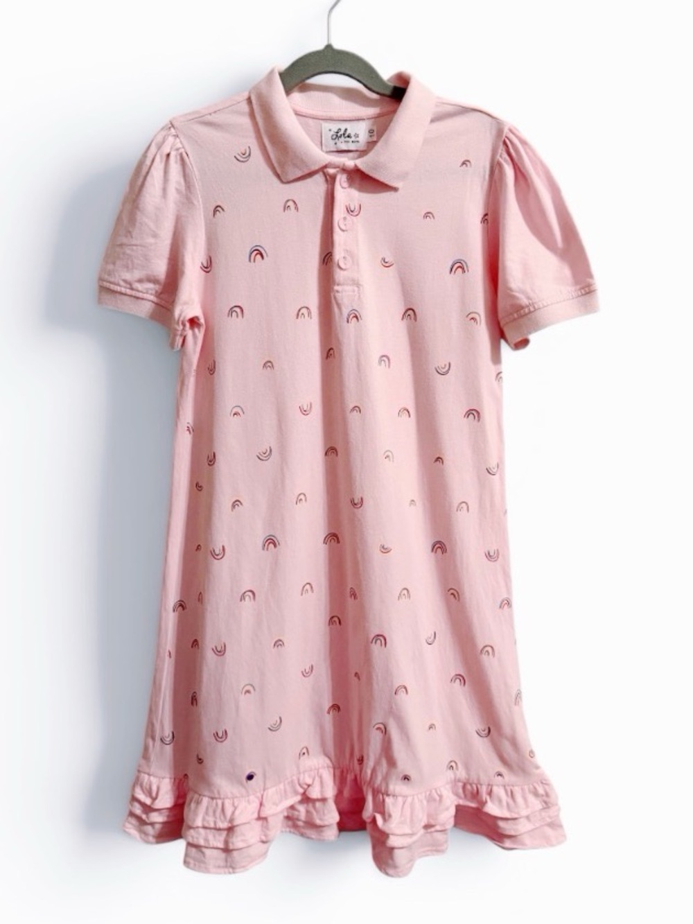 Lola and the Boys Rainbow  Ruffle Polo Dress With Diamond buttons Size 10